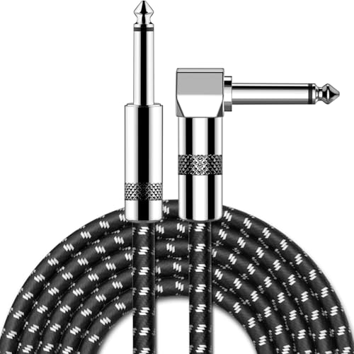 Image of New Bee Guitar Cable 10ft Electric Instrument Bass AMP Cord for Electric Mandolin, Pro Audio (Right Angle to Straight, Black White)
