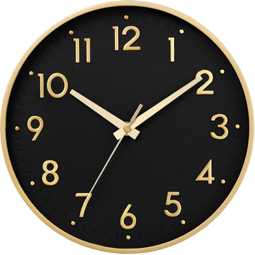 Image of Mosewa Wall Clock 8 Inch, Wall Clocks Battery Operated Silent Non-Ticking Modern Analog Clock Decorative for Kitchen, Bedroom, Office,Bathroom(Black Gold)