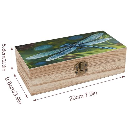 Coffre de rangement bois libellule boîte souvenirs rétro avec couvercle