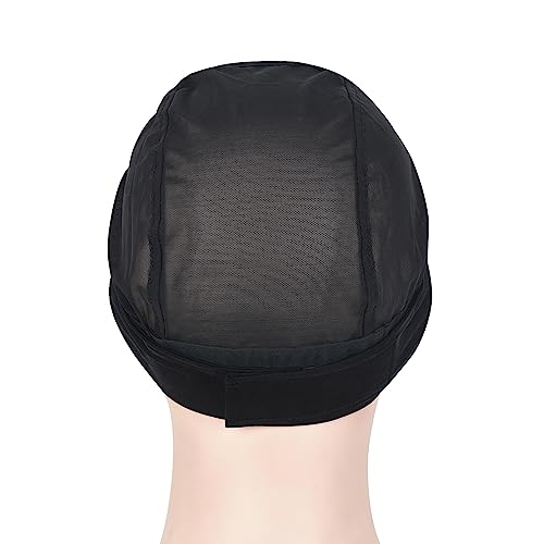 Lace Mesh Wig Caps with Headband Grip Cap Adjustable Elastic Band for Making Wigs (Black) - Image 3