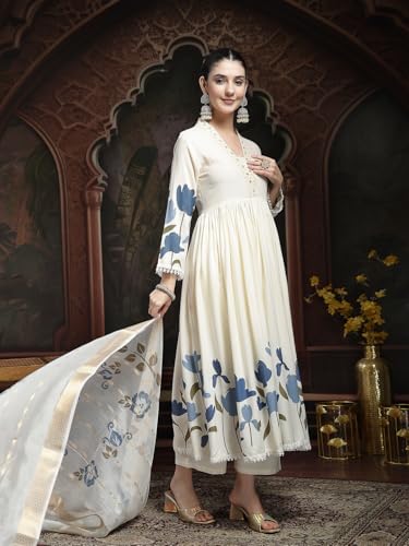 Image of Stylum Women's Floral Printed Rayon Flared Kurta Palazzo Dupatta Set