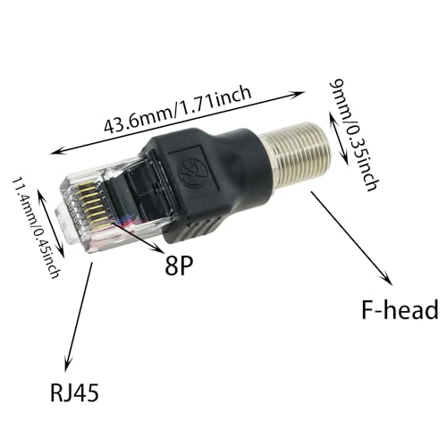 DGZZI 2PCS Coaxial Connector RF to RJ45 Converter Adapter F Female to RJ45 Male Coaxial Barrel Coupler Suitable for Surveillance and Video Cable and Cable TV Cable - Thumbnail 2