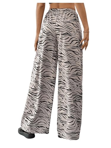 SweatyRocks Women's Zebra Print Casual Wide Leg Pant High Waist Palazzo Lounge Pants2