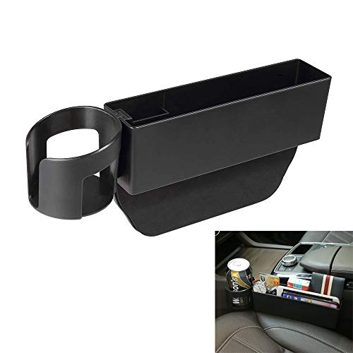 Car Seat Gap Filler, Console Side Pocket with Detachable Cup Holder Car Seat Catcher Car Organizer for Car Interior Accessories, Black