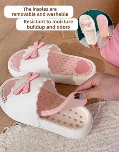 Shower Cloud Slippers Indoor Women's Slide Pink Sandals with Bow Slip on Comfortable Bathroom Removable Washable Insole3