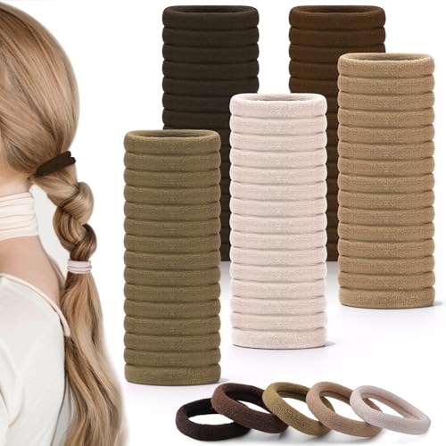 obeoby 100PCS Hair Ties for Thick Hair Neutral Seamless Nylon Elastic Ponytail Holders Stretchy Hair Bands for Women Girls