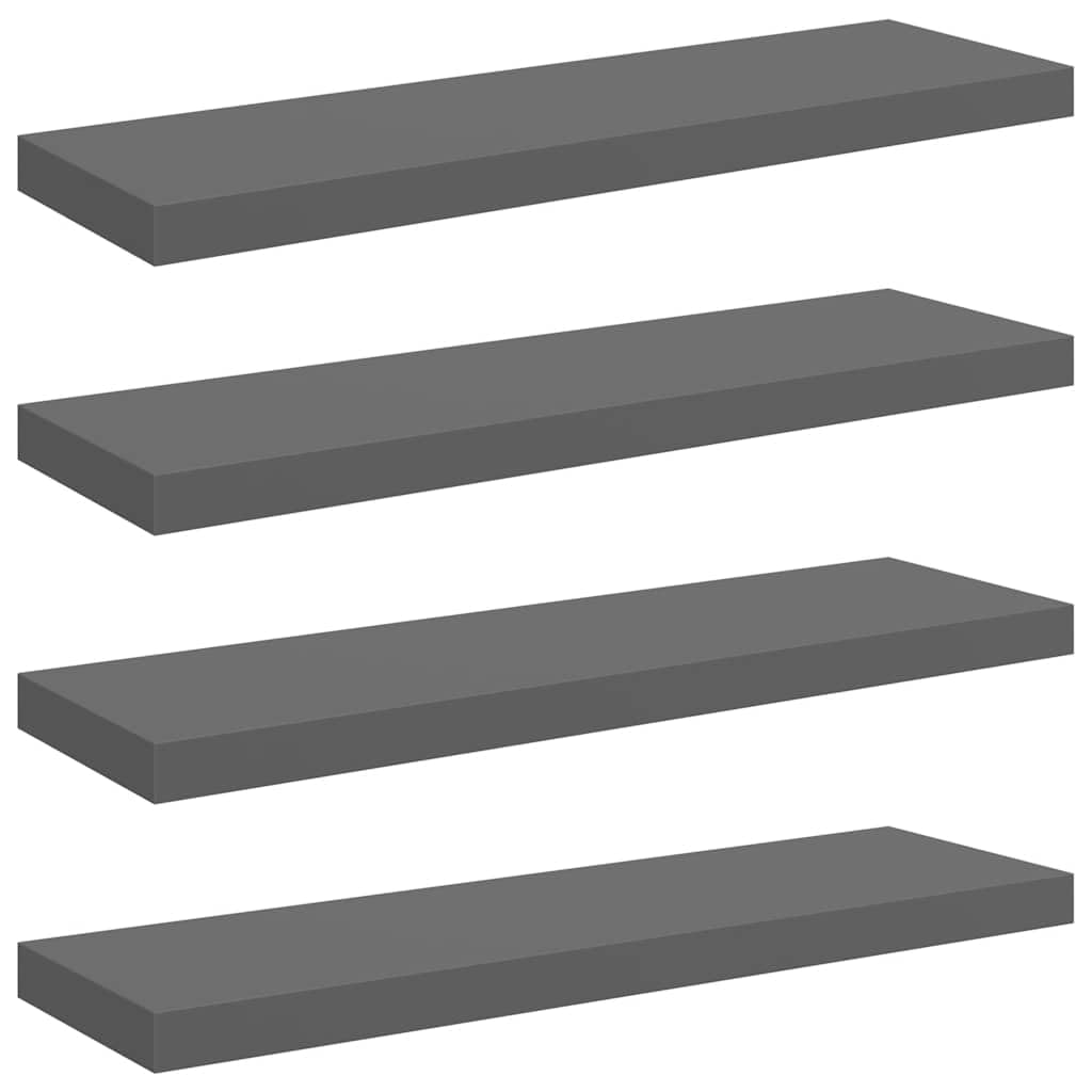 Juego de 4 estantes flotantes, color gris brillante, 80 x 23,5 x 3,8 cm, de madera de densidad media con sistema de soporte invisible, moderno estante de pared para salón y pasillo, capacidad