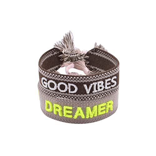 2Pcs Woven Friendship Wrap Bracelets Knitted With Embroidery Love Peace Happiness Dreamer Do Waht You Love Colorful Friendship Handmade Bracelet Woven Bracelet With Words,Letters,Texts,Logo. Adjustable Cotton Braid Handmade Bracelet With Tassel #TOP9