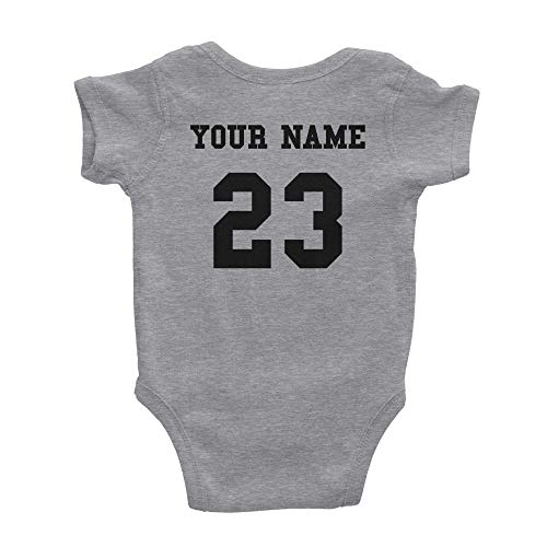 Basketball Custom One Piece Bodysuit for Baby – Personalized Name and Number (6 Months, Heather Grey)