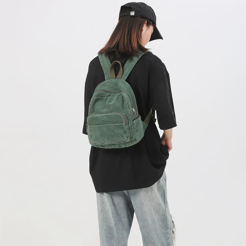 Small Mini Backpack Purse for Women Travel Corduroy Bag for Women Cute Aesthetic(Green) - Image 5