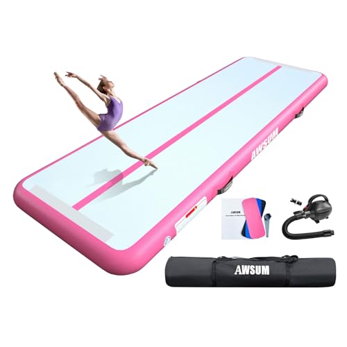AWSUM Air Gymnastics Mat 10ft/13ft/16ft/20ft/23ft Inflatable Tumble Track mats 4/8 inches Thick tumbling mat with Electric Pump for Home/Gym