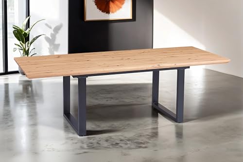 SAM Esstisch 180x90 cm Bird, MDF-Tischplatte mit Eiche-Optik, Ausziehtisch, Schweizer Kante, Tischbeine in U-Form, Schmetterlingsauszug (2X 40 cm Platten), ausziehbarer Esszimmertisch auf 260 cm