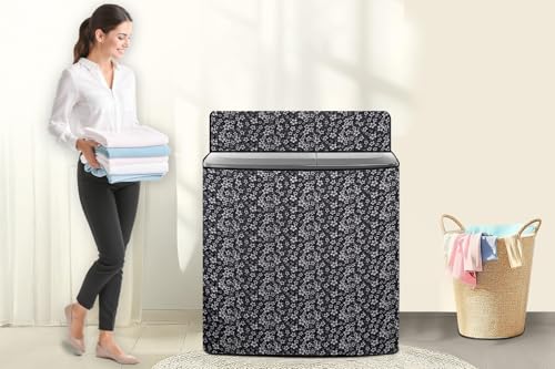 Image of The Furnishing Tree Semi-Automatic Top Load Washing Machine Cover | Waterproof & Dustproof | Easy to Clean | Durable & Washable, Dense Floral Vine Print Polyester (50x80x86 CM)