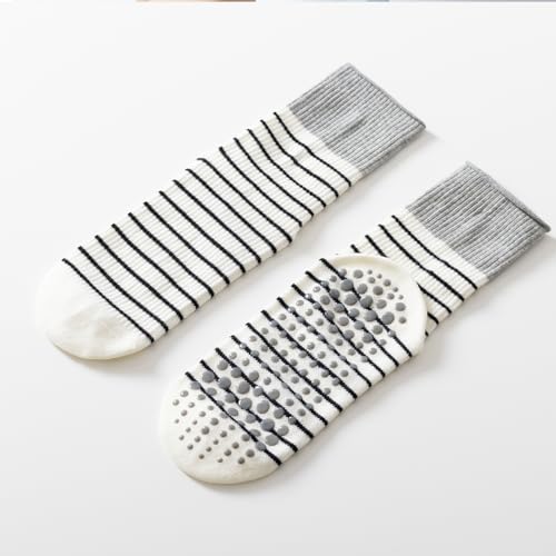 Image of Verdancy Yoga Pilates Socks with Grips for Women Non Slip Striped Cushioned Crew Socks for Barre Ballet Dance