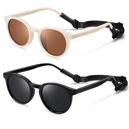 Image of Cute Kids Polarized Sunglasses,Baby Sun Glasses with Strap for Toddler Girls Boys Flexible Round UV Protection