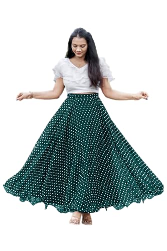 Image of Classic Flared Long Floor Length Georgette Skirt for Women /Girls and Lycra Crop-Top Set || Polka Dot Skirt || Elegent Design || Drawstring Band