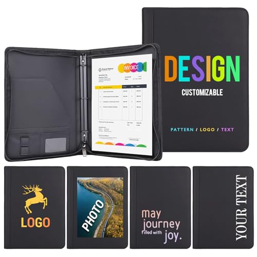 Personalized 3 - Ring Binder with Zipper, Customizable Design for Logo/Photo/Quote, Multi - Pocket Document Holder Ideal for Business Presentations, Students & Daily Organization, Black