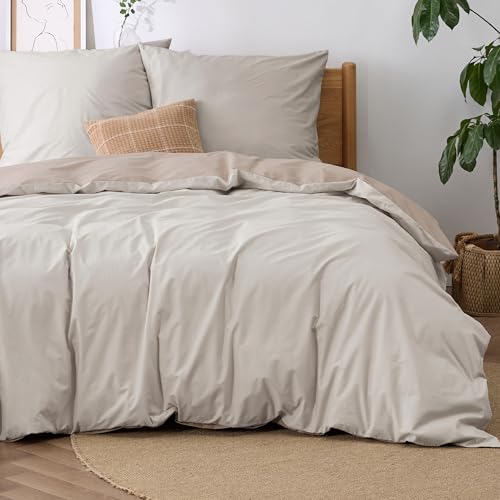 BEDSURE Bettwäsche 220x240 Baumwolle Beige - Bettwäsche-Sets 220 x 240 cm Wendebettwäsche 3teilig mit 2 Kissenbezüge 80x80 cm, Oeko-TEX...