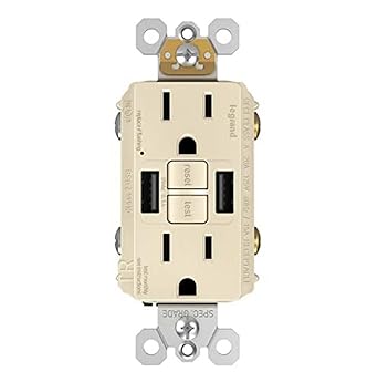 Legrand Radiant USB GFCI Outlet, 15A Tamper-Resistant, Self-Test, Type-A/A, Light Almond, 1597TRUSBAALA