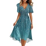 Cocktail Dresses for Women UK,Wedding Guest Dresses for Women UK Elegant Short Sleeve V Neck Wrap Dress Summer A Line Evening Party Outfits,02-Blue,M