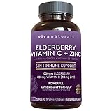 Viva Naturals Elderberry, Vitamin C, Zinc, Vitamin D 5000 IU & Ginger - Antioxidant & Immune Support Supplement, 2 Month Supply (120 Capsules) - 5 in 1 Daily Immune Support for Adults