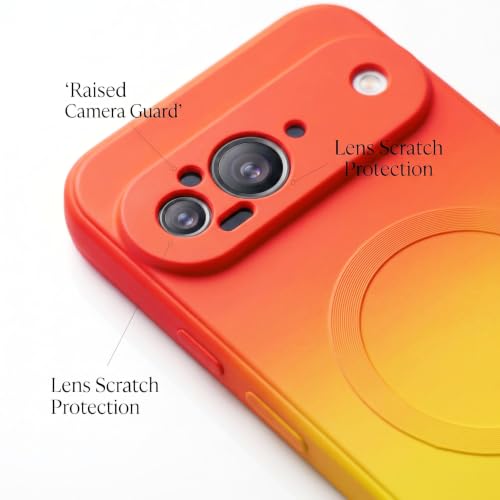 Image of amazon basics Gradient Mag-Safe Case for Google Pixel 9 | Soft Silicone Shockproof Cover with Camera Protection | Slim Lightweight Design | Smooth Touch & Durable - Orange & Yellow