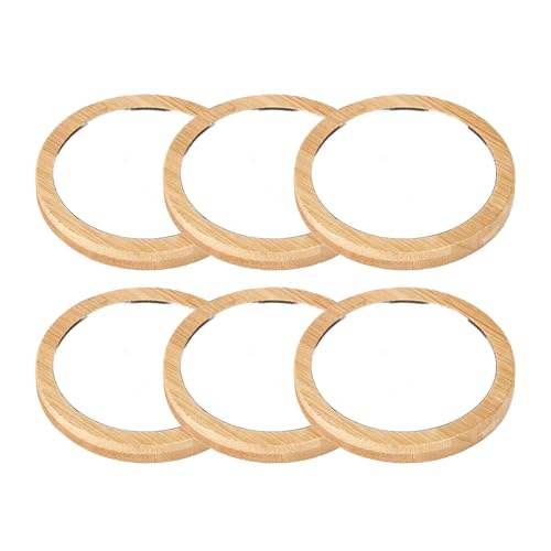 Espejo redondo de mano mini portátil madera 6 piezas