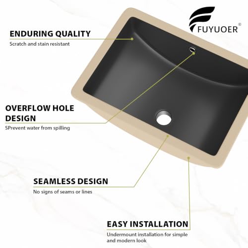 Fuyuoer Black Undermount Bathroom Sink 20x14 Inch Rectangular Ceramic Sink by fuyuoer - Used condition - Image 2