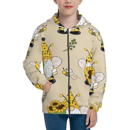 Gnomes Bees And Sunflowers Kids Pullover Hoodies Boys Zip Up Sweatshirts Girls Athletic Clothes with Pocket3