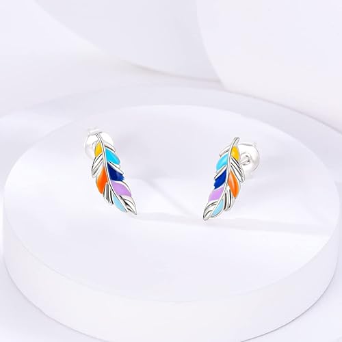Miniatura 2 de NARMO Aretes de mariposa de plata de ley 925 con borlas de luna y sol, aretes de tuerca con clip para la oreja, aretes de plumas coloridas para mujer