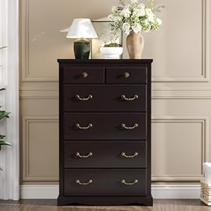 Farmhouse 6 chest of drawers for bedroom 48 tall wood dresser with bronze retro handles 3d drawer fronts closet dresser for bedroom hallway espresso  urban country home decor