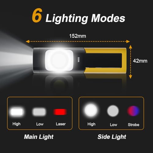 WARSUN W05 LED Work Light, Rechargeable Work Light with Magnetic Base, Portable Flashlight with Clip, Hook and 180° Rotation Stand, 6 Lighting Modes for Car Repair Machine Emergency Job Site Lighting