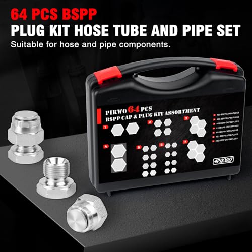 Image of 64 Pcs BSPP Plug Kit Hose Tube and Pipe Set Hydraulic Plug Kit Galvanized 45# Steel with Precision Threading Dash Sizes-02-04 -06-08 -10-12 -16