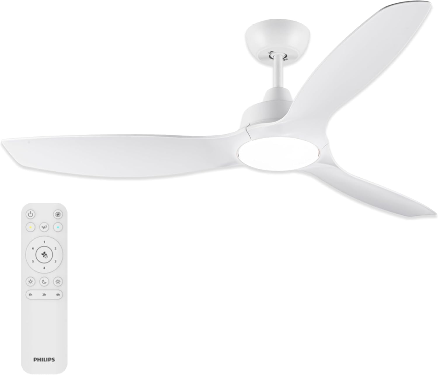 PHILIPS Ventilateur de Plafond à Pales Fixes avec LED, 3 Pales, 132 cm de Diamètre, 2650 Lumens, Lumière Blanche Réglable de 3000 à 6500 K, Variable jusqu'à 5%, avec Télécommande, Blanc/Bois
