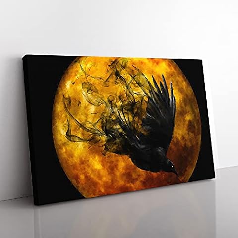 Big Box Art Raven Bird Vol.2 Painting Canvas Wall Art Print Ready to Hang Picture, 76 x 50 cm (30 x 20 Inch), Black, Gold, Cream Cover
