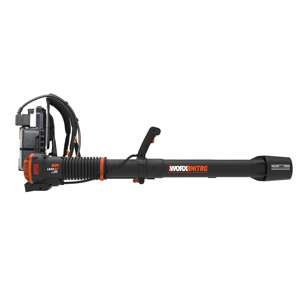 WORX WG572E Nitro Power Share to Bezszczotkowa Dmuchawa Plecakowa Zasilana przez 4 Akumulatory 20 V 4 Ah Power Share Zapewniające 80 V Mocy i Wydajności