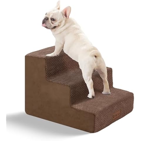 GGIB Dog Stairs for Small Dogs Brown, 13" H, 3-Step Cover