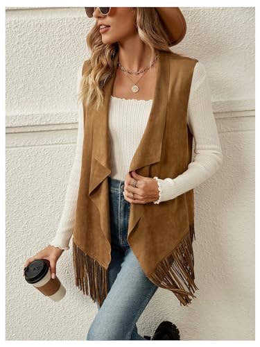 Verdusa Women's Fringe Vest 70s Hippie Sleeveless Western Faux Suede Cardigan Outerwear2