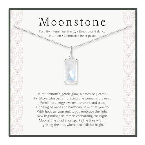 HOPE LOVE SHINE Rainbow Moonstone Necklace - Encouragement Gifts for Women - IVF Jewelry Gift - Feminine Strength Sterling Silver Necklace