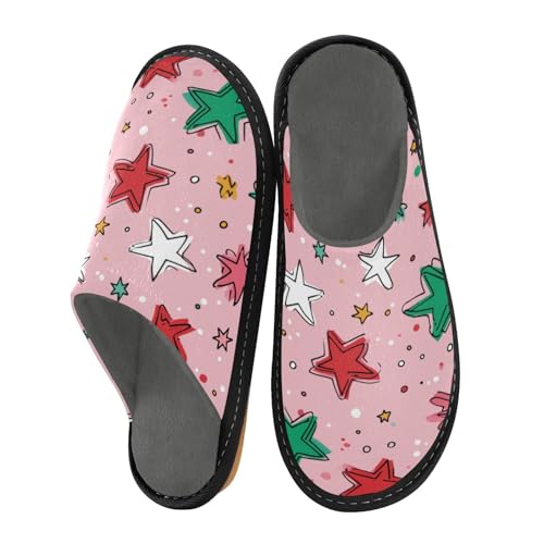 Slippers for Women Colorful Stars on Pink Soft Fuzzy Women's Slippers Indoor and Outdoor Shoes