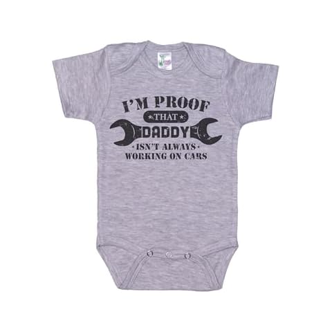 Ebenezer Fire I'm Proof That Daddy Isn't Always Working On Cars/Mechanic Onesie/Super Soft Bodysuit (GREY SHORT SLEEVE, 0-3M) Cover