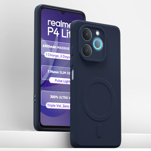 Image of Pikkme Back Cover for Realme P4 Lite 5G Soft Matte Silicone Mag-Safe Design (Mag-Safe Not Support) Camera Protection | Slim Fit Bumper Cover (Blue)