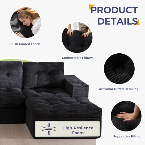 Image of MAXYOYO Modular Sectional Sofa with Ottoman and Loveseat, Cloud Boneless Couch with Layered Cushion, Flexible Module Combination Sofa for Living Room, No Assembly Required,Black