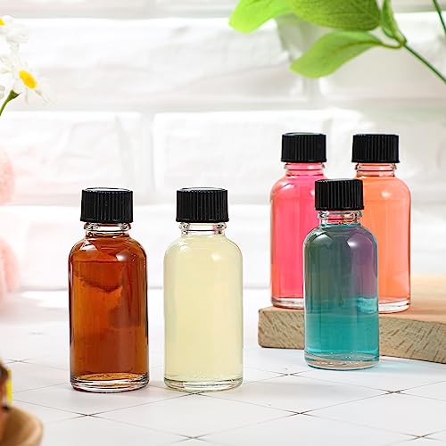 Hsei 1 oz Glass Bottle with Black Cap Clear Sample Boston Round Bottle Small Glass Containers with Lids and Funnel Chalk Labels Pen for Vanilla Extract Essential Oils(24 Pcs, 2 Sheet) by Hsei - Image 6