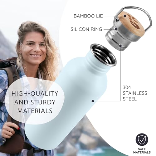 Image of Bambaw Metal Water Bottle 750 ml, Light Blue Sports Bottle, Non-Insulated Water Bottle, Stainless Steel Bottle 750 ml, Stainless Steel Bottle - Nordic Blue