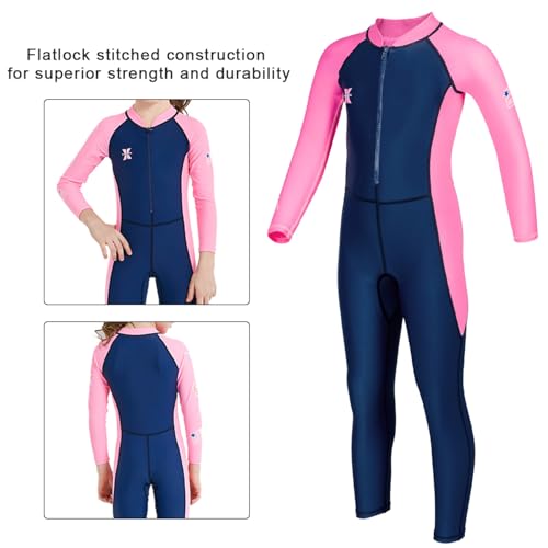 Image of Kids Full Body Swimsuit One piece Long Sleeve Wetsuit Skin Sun Protection Sunsuit Swimwear for Girls S Size