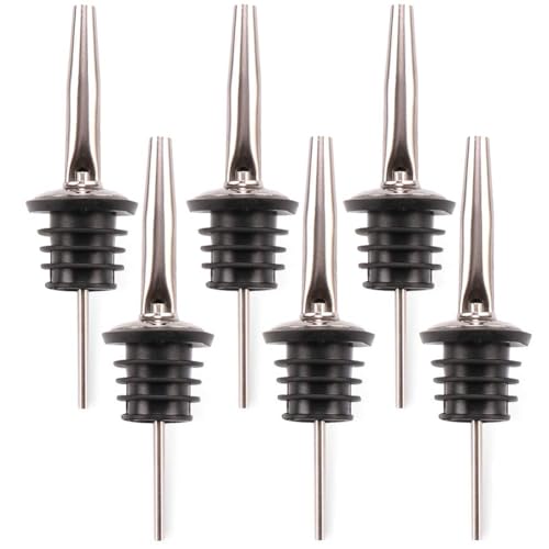 H&S 6 Pack Stainless Steel Freeflow Bottle Spouts – Olive Oil Drizzler & Spirit & Drink Pourers – Silver Drizzle Spouts for Oil Bottles - Coffee Syrup Dispenser - Spirit Pourers