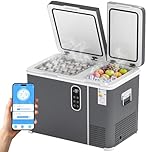 Outsunny 45L Compressor Car Fridge Freezer, Dual Zone Camping Refrigerator with App Control, 12/24V DC and 100-240V AC, Portable Electric Cool Box with Foldable Handle, Truck, Campervan, RV, Boat