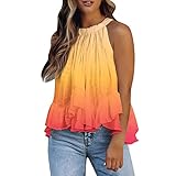ZunFeo Women Summer Tank Top Gradient Shirt Blouse Loose Fit Ruffle Pleated Top Shirts Sleeveless Tr