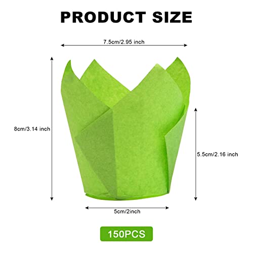 150 Pcs Tulip Cupcake Liners Baking Cups Muffin Liners, Grease Resistant Baking Cupcake Papers Liners For Weddings, Birthdays, Party, Holiday Celebration (Solid Color-Green Blue Pink) #TOP1